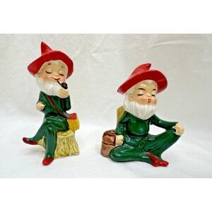 Vtg Criterion Pixie Elf Gnome Japan Red Green Woodsman Pipe MCM 1950s